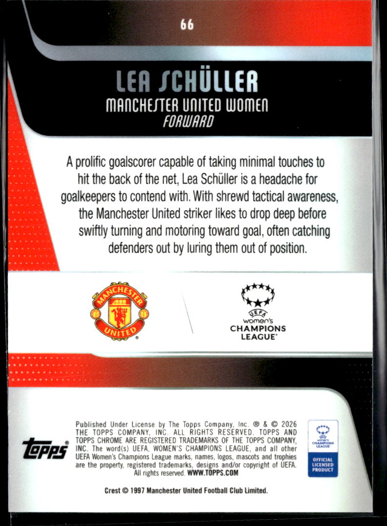 Lea Schuller 2026 Topps Chrome Women's Blue Wave 52/150 Manchester United