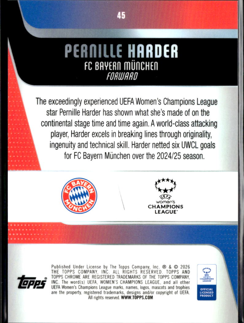 Pernille Harder 2026 Topps Chrome Women's Aqua Refractor /199 FC Bayern München