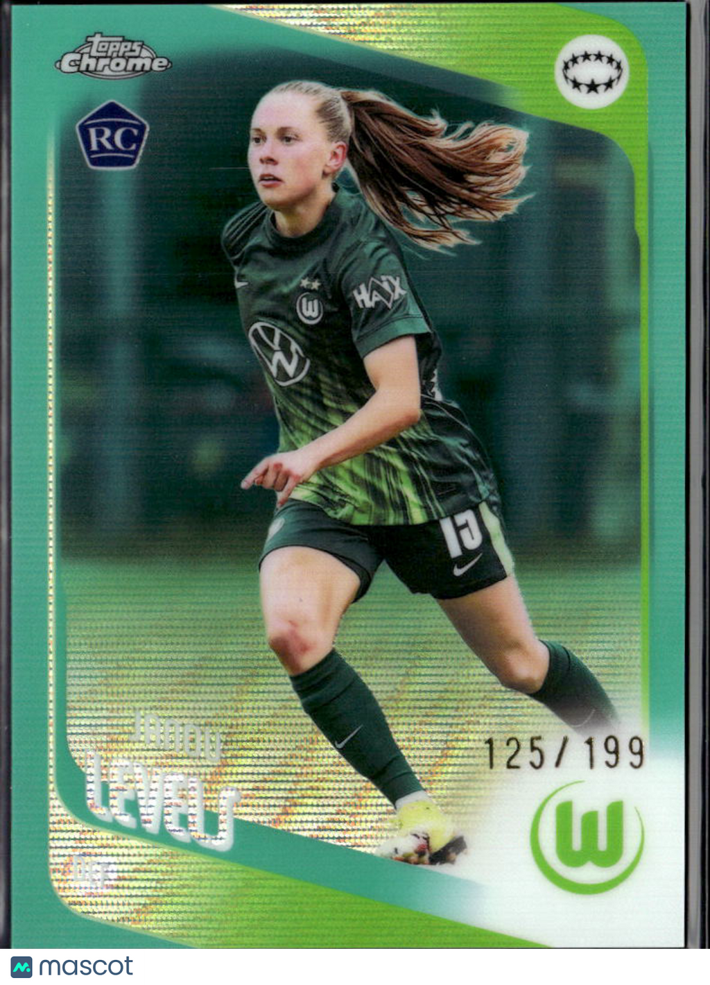 Janou Levels 2026 Topps Chrome Women's Aqua Wave RC 125/199 VfL Wolfsburg