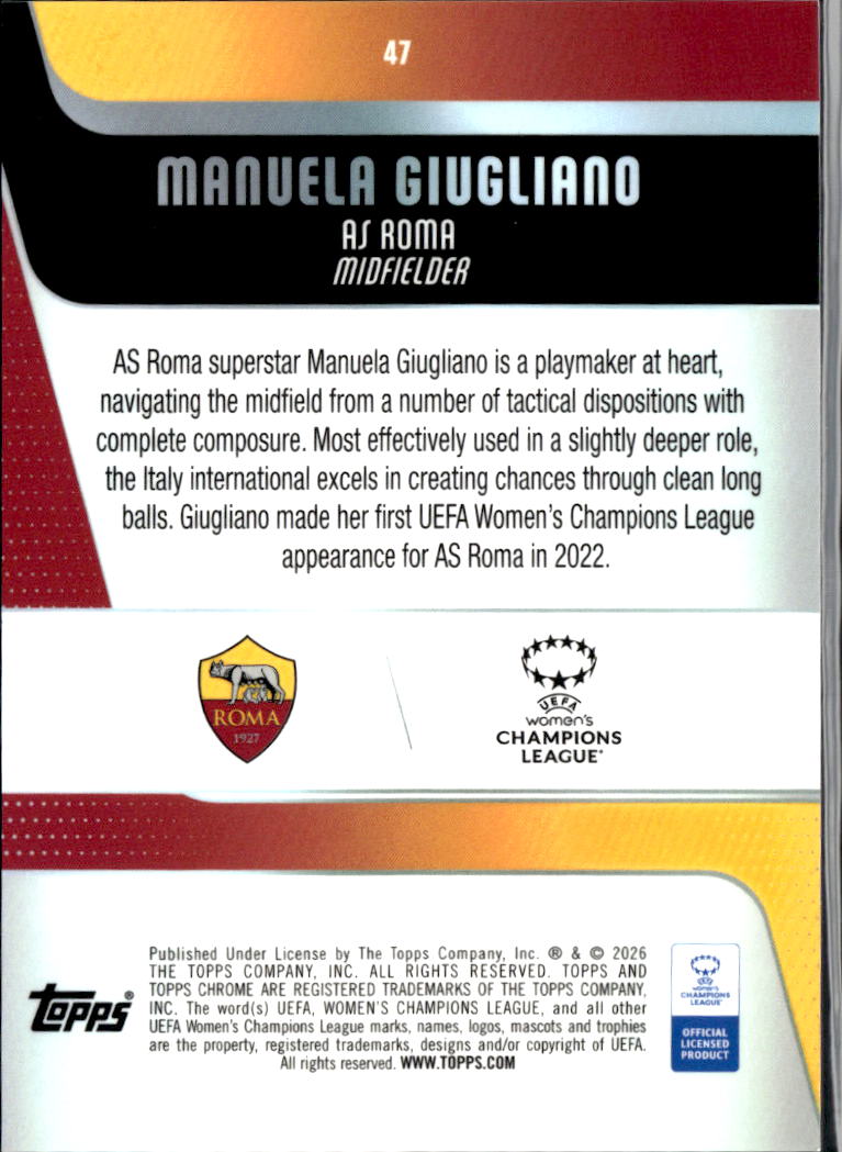 Manuela Giugliano 2026 Topps Chrome Women's GOLD Wave Refractor 41/50 AS Roma