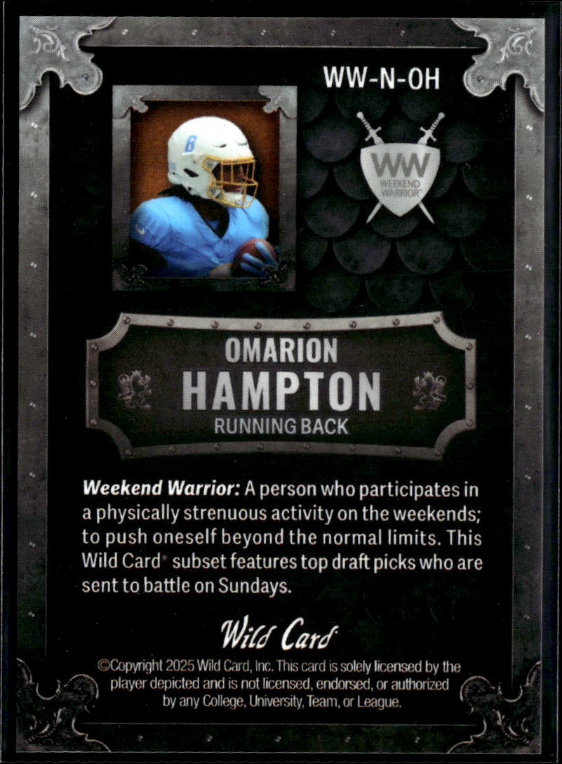 Omarion Hampton 2025 Wild Card Rookie RC Los Angeles Chargers 7/50
