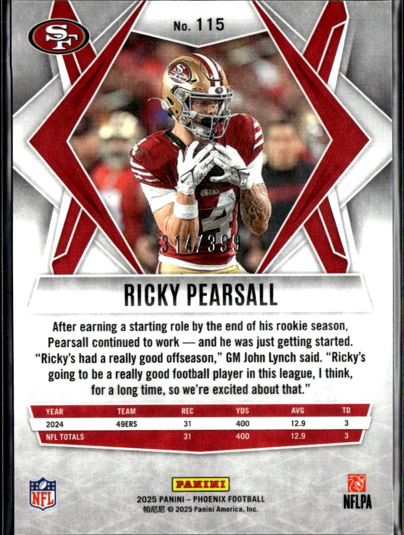 Ricky Pearsall 2025 Phoenix Red Hyper 314/399 San Francisco 49ers