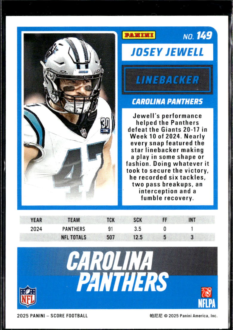 Josey Jewell 2025 Score Halloween Green 16/399 Carolina Panthers