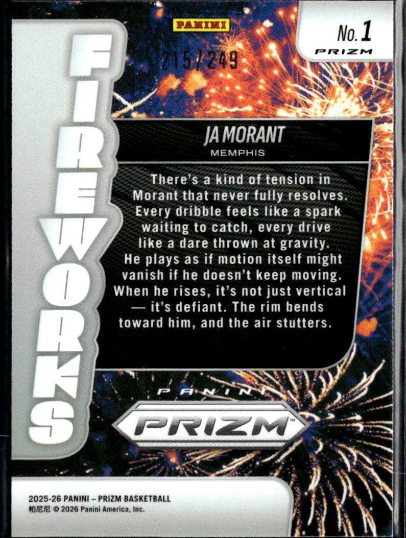 Ja Morant 2026 Prizm Fireworks Blue Wave 215/249 Memphis Grizzlies