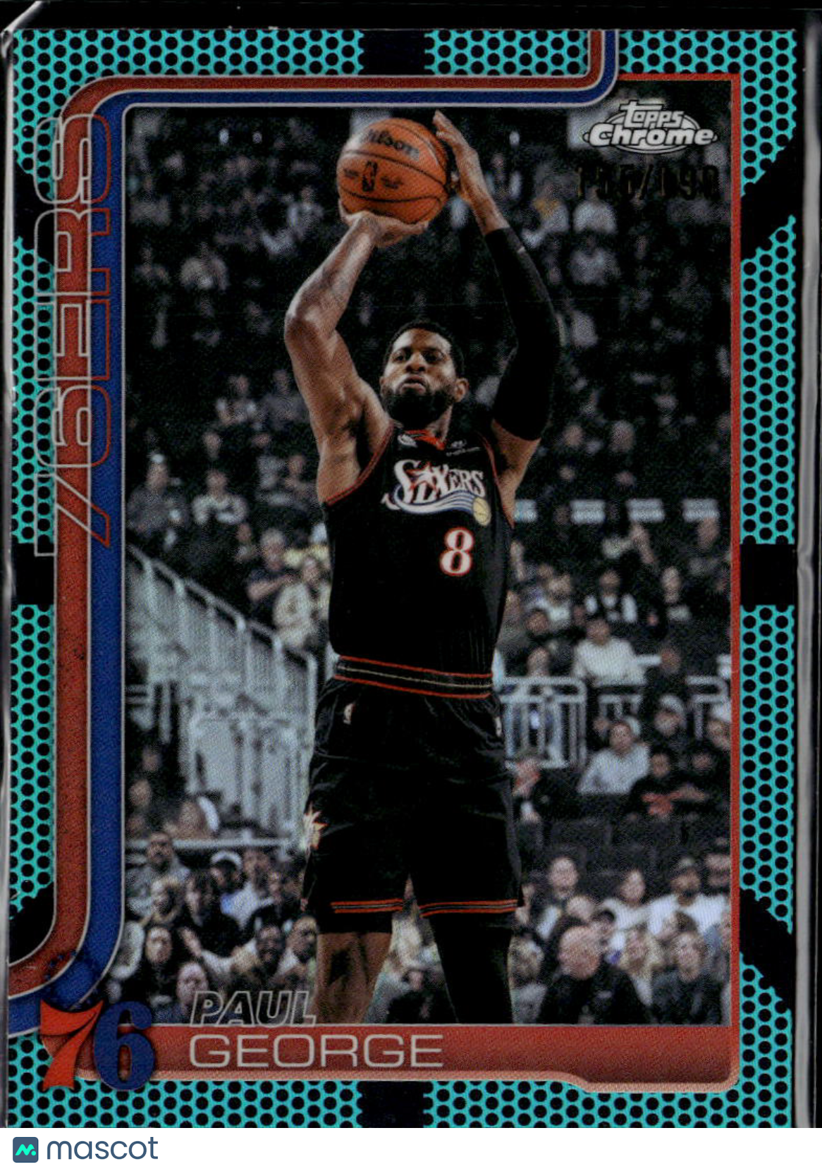 Paul George 2026 Topps Chrome Update Aqua Refractor 155/199 Philadelphia 76ers