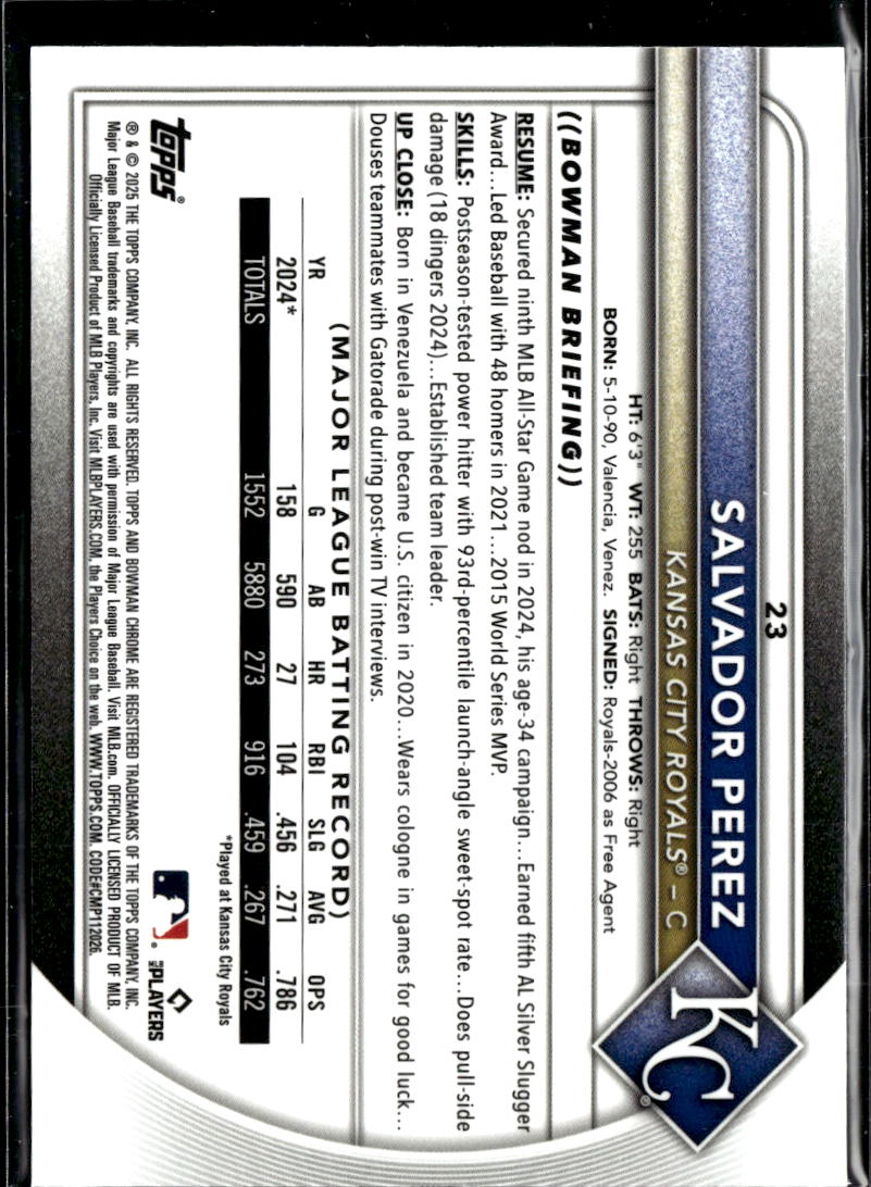 Salvador Perez 2025 Bowman Chrome Mega Box Refractor 130/499 Kansas City Royals