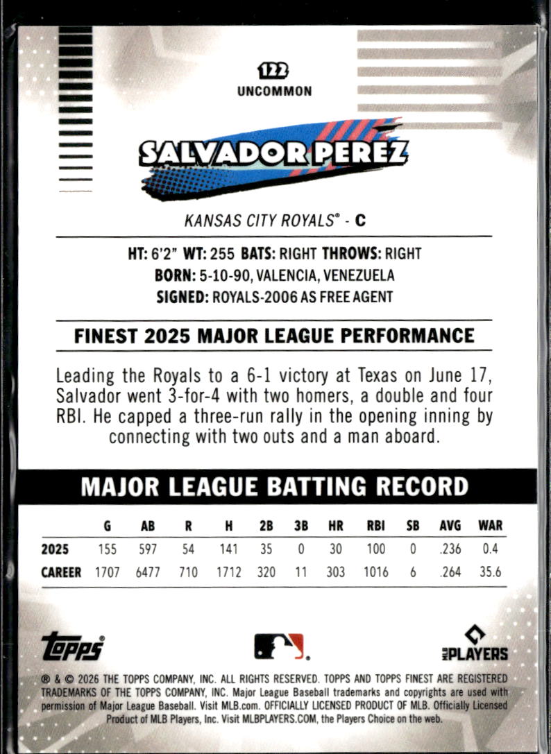 Salvador Perez 2026 Topps Finest Green XFractor 98/99 Kansas City Royals