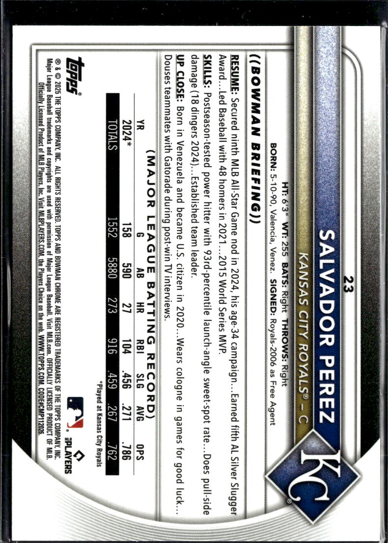 Salvador Perez 2025 Bowman Chrome Purple Geometric 98/250 Kansas City Royals
