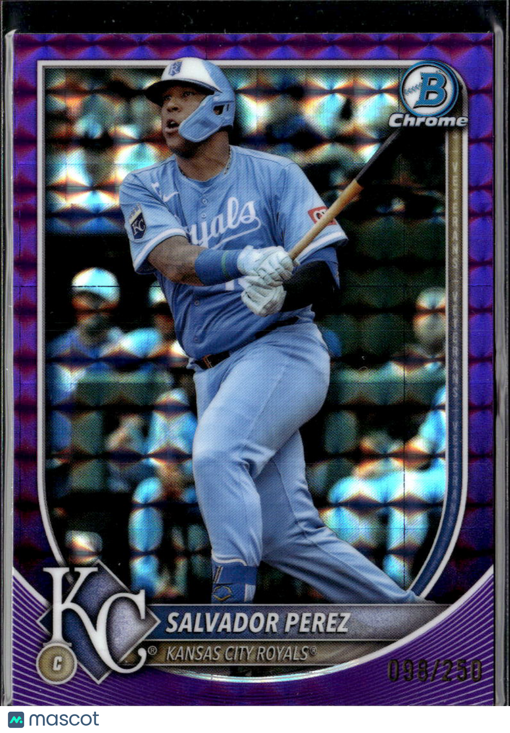 Salvador Perez 2025 Bowman Chrome Purple Geometric 98/250 Kansas City Royals