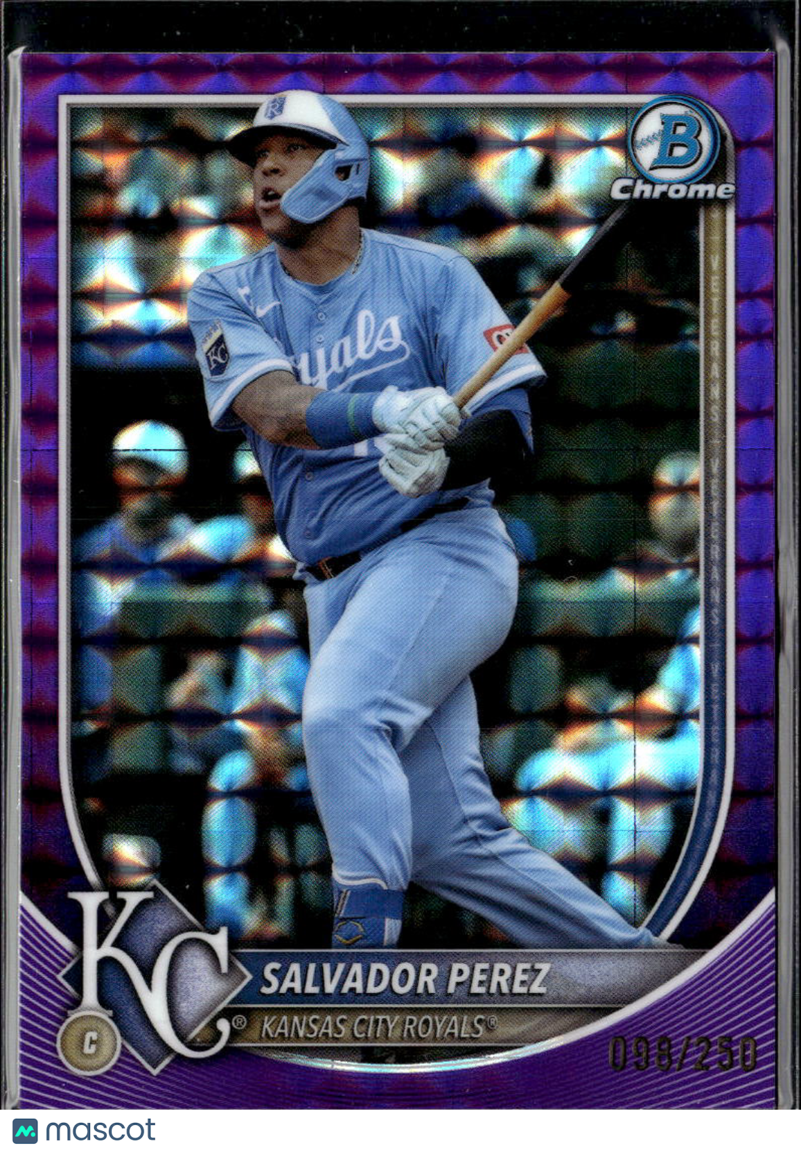 Salvador Perez 2025 Bowman Chrome Purple Geometric 98/250 Kansas City Royals