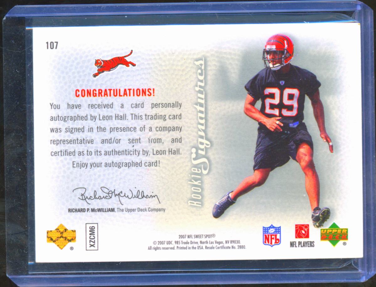 Leon Hall 2007 Upper Deck Sweet Spot Auto Autograph RC /799 Cincinnati Bengals