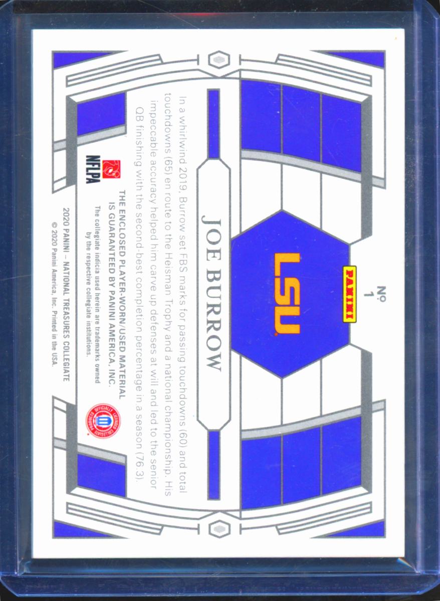 Joe Burrow 2020 National Treasures Jersey Patch RC Rookie 1/25 LSU Tigers