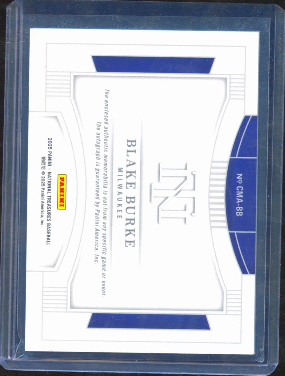 Blake Burke 2025 National Treasures Auto Autograph Patch 98/99 Milwaukee Brewers