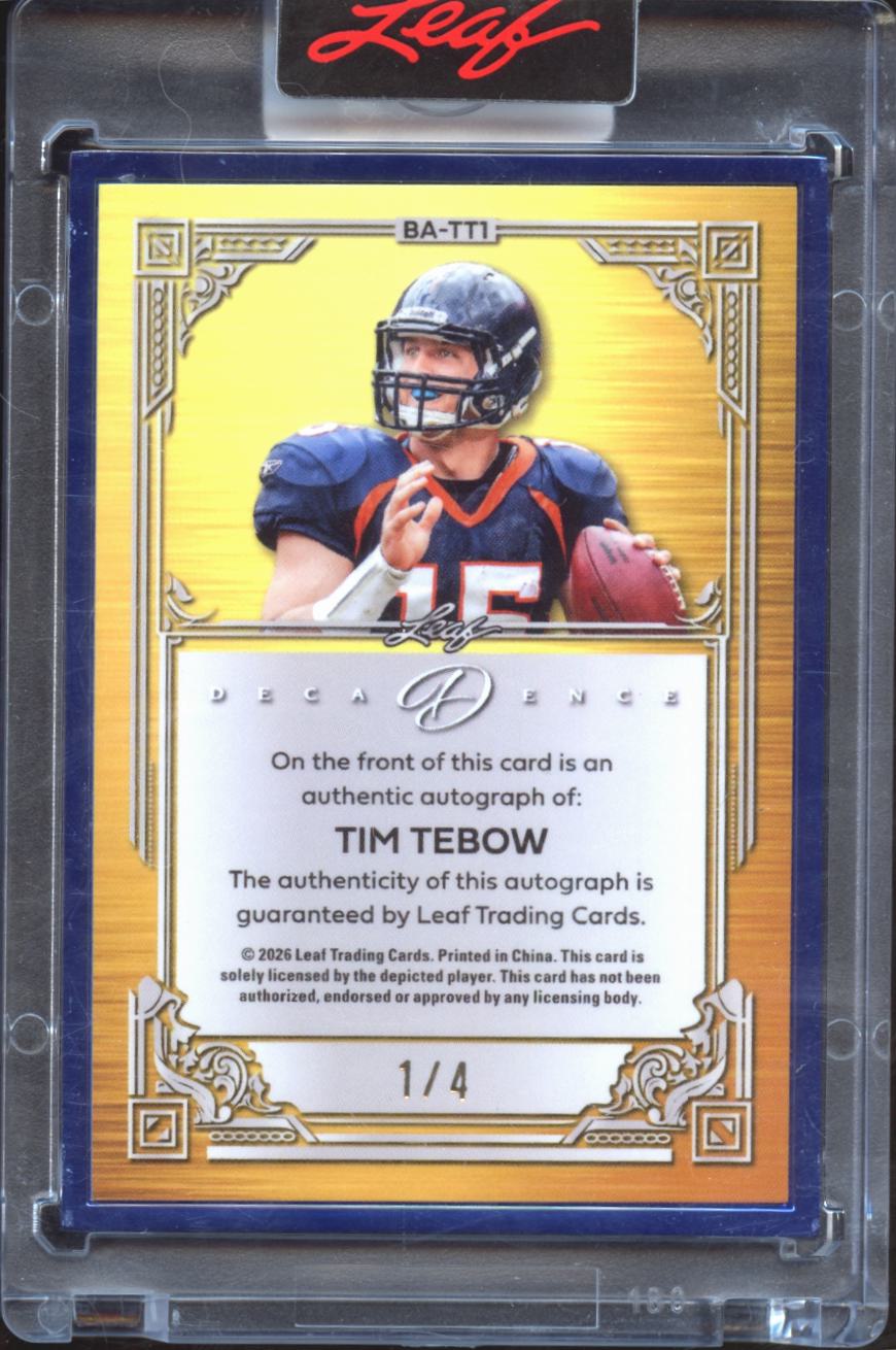 Tim Tebow 2026 Leaf Decadence Auto Autograph 1/4 Denver Broncos