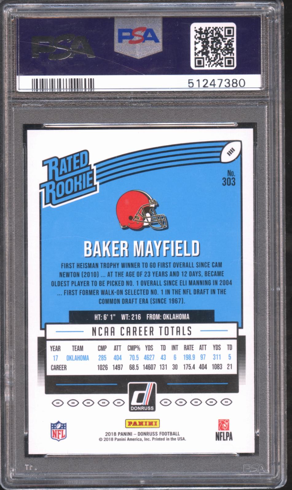 Baker Mayfield 2018 Donruss Rated Rookie RC Cleveland Browns #303 PSA 10