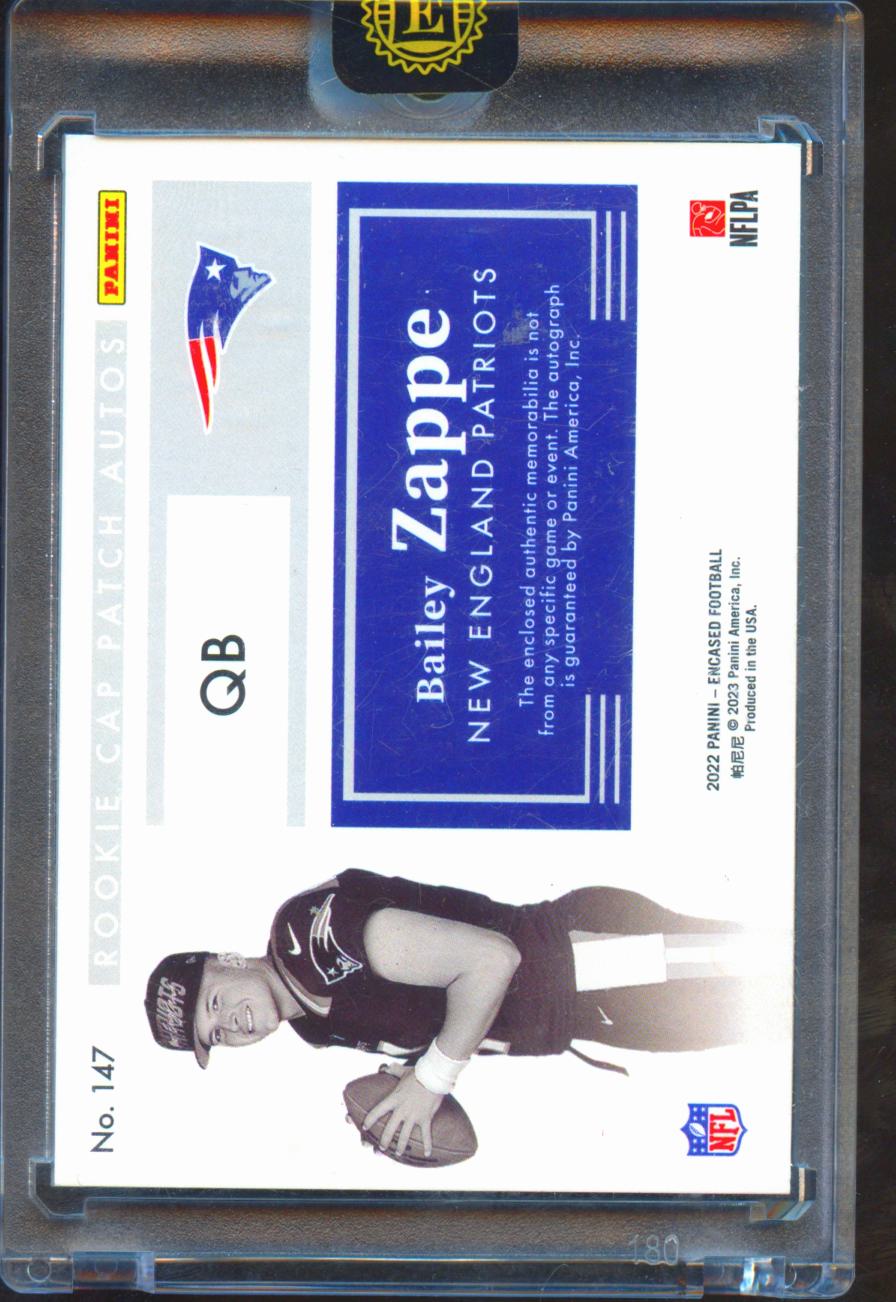 Bailey Zappe 2022 Encased Auto Autograph LOGO Patch RC 210 New England Patriots