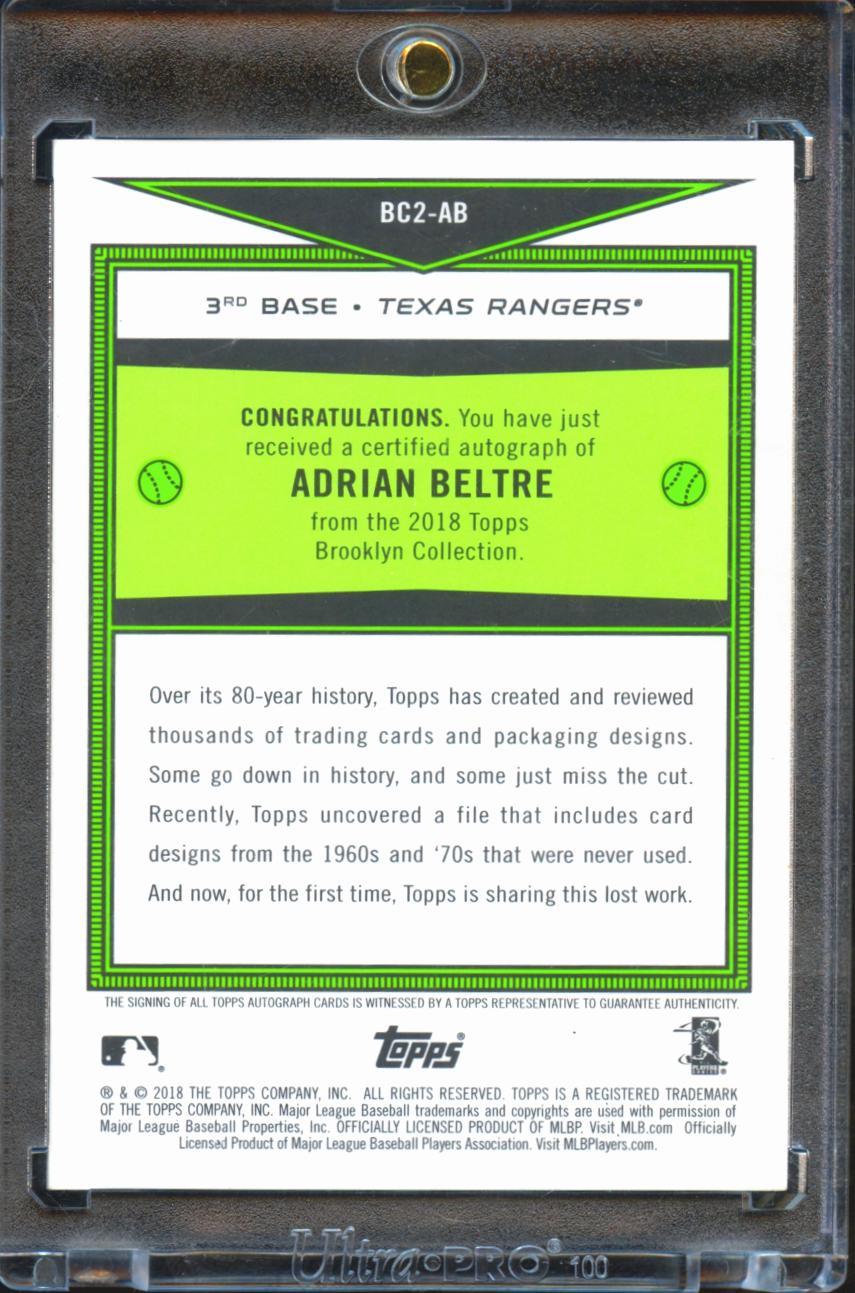 Adrian Beltre 2018 Topps Brooklyn Collection Auto Autograph 13/15 Texas Rangers