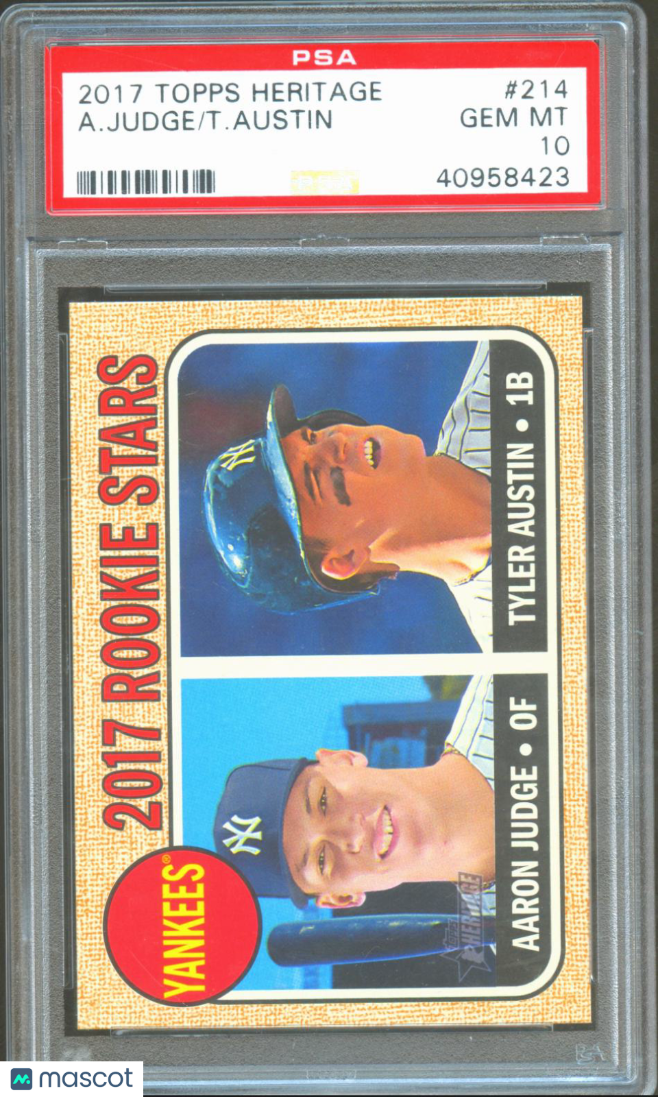 Aaaron Judge / Tyler Austin 2017 Topps Heritage Rookie RC Yankees #214 PSA 10