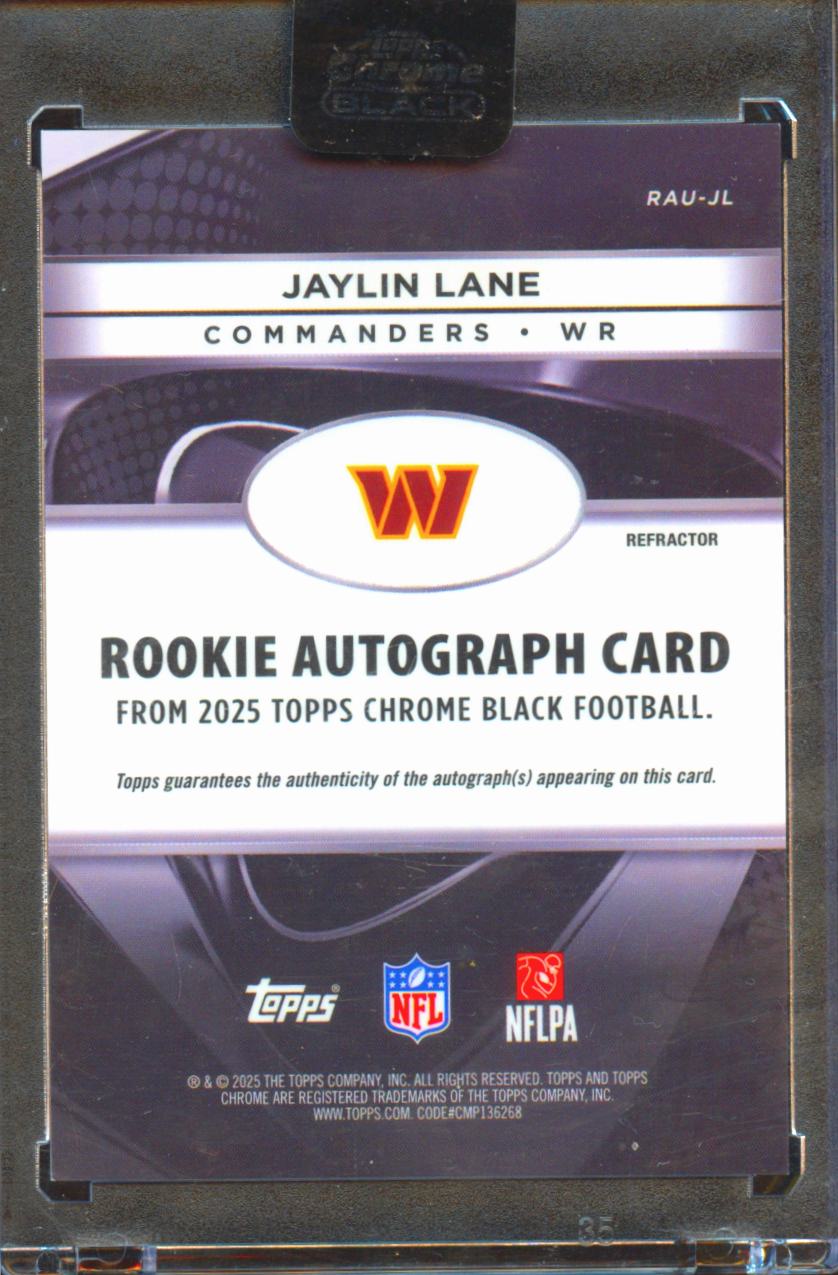 Jaylin Lane 2025 Topps Chrome Black Auto Autograph RC /299 Washington Commanders