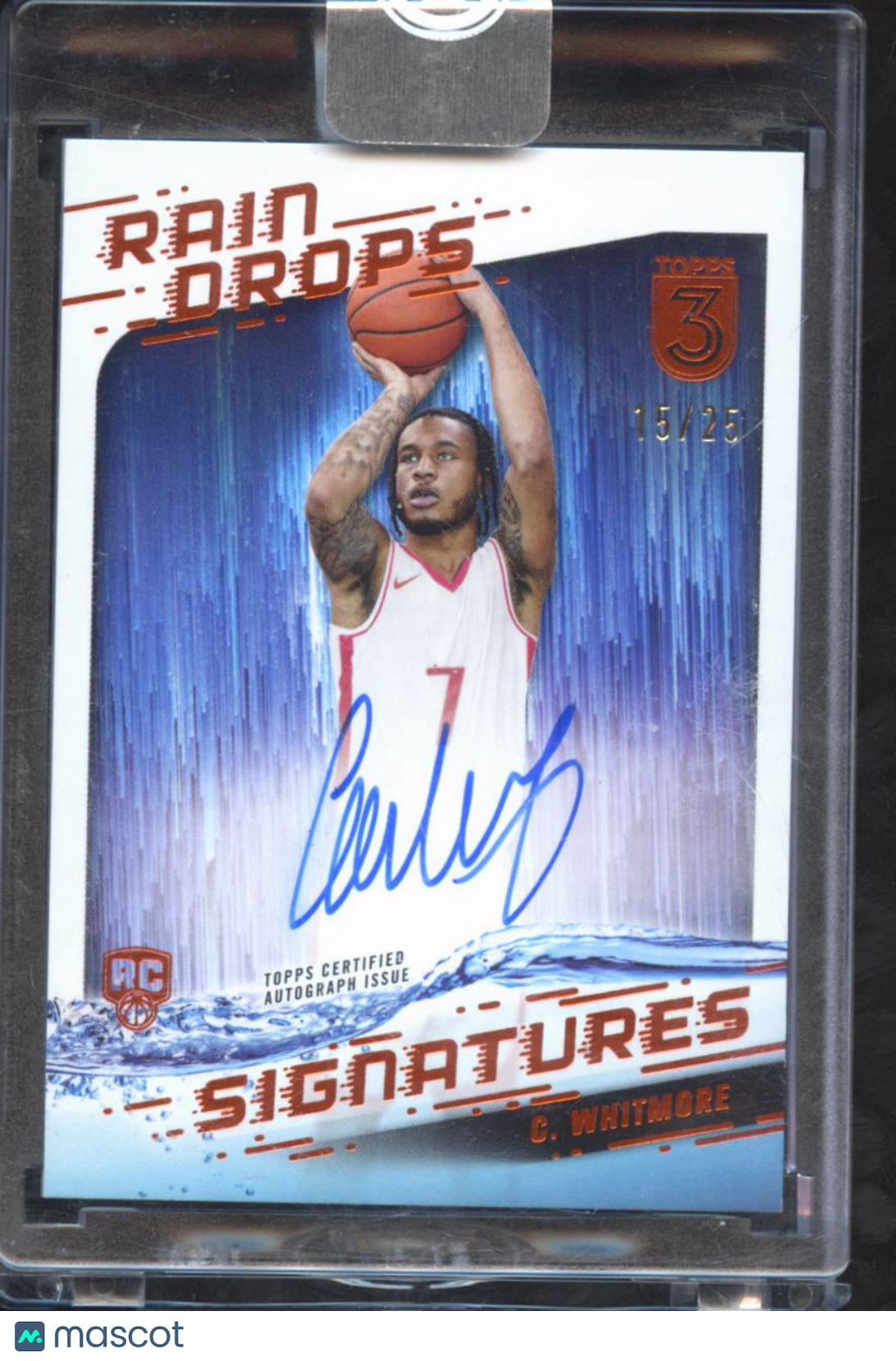 Cam Whitmore 2024 Topps 3 Raindrops Auto Autograph RC 15/25 Houston Rockets
