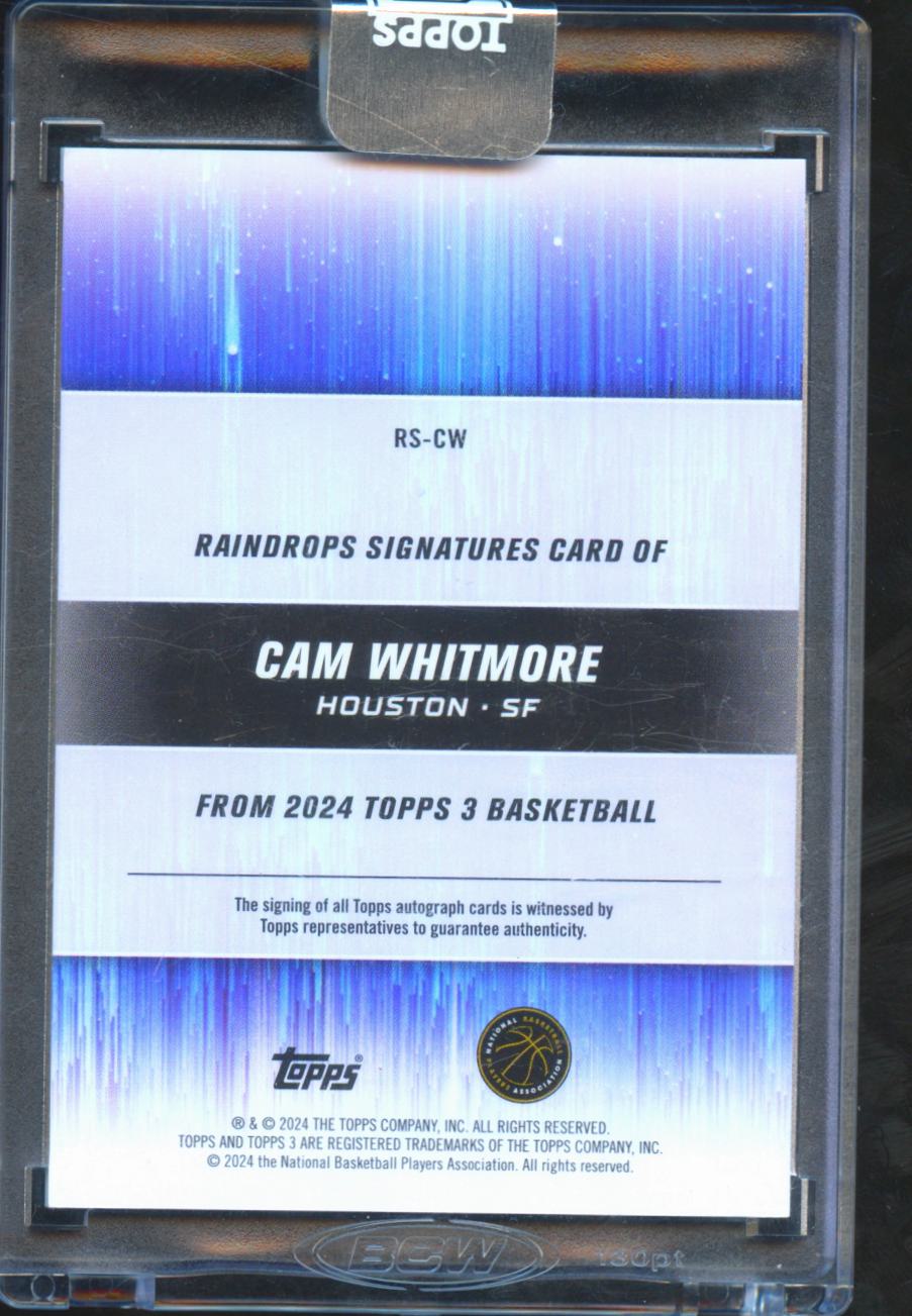 Cam Whitmore 2024 Topps 3 Raindrops Auto Autograph RC 15/25 Houston Rockets