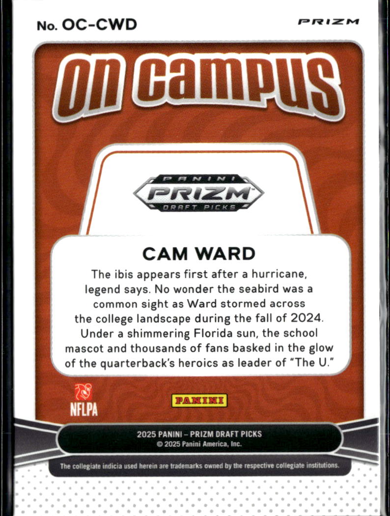 Cam Ward 2025 Prizm Draft Picks On Campus RC CASE HIT Miami Hurricanes