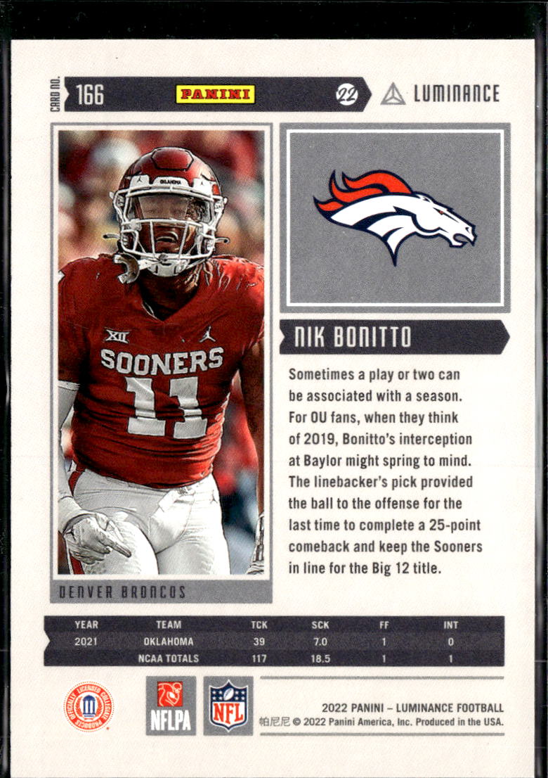 Nik Bonitto 2022 Luminance Red Rookie RC 21/25 Oklahoma Sooners Broncos