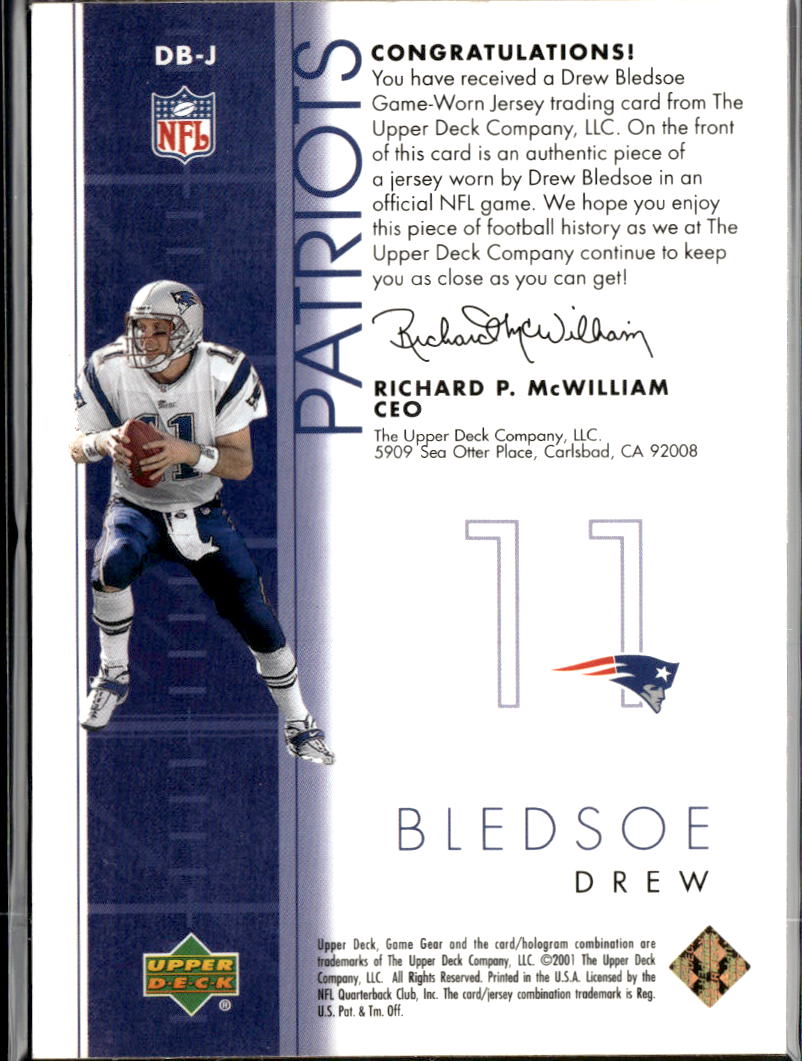 Drew Bledsoe 2001 Upper Deck Game Worn Jersey Patch New England Patriots