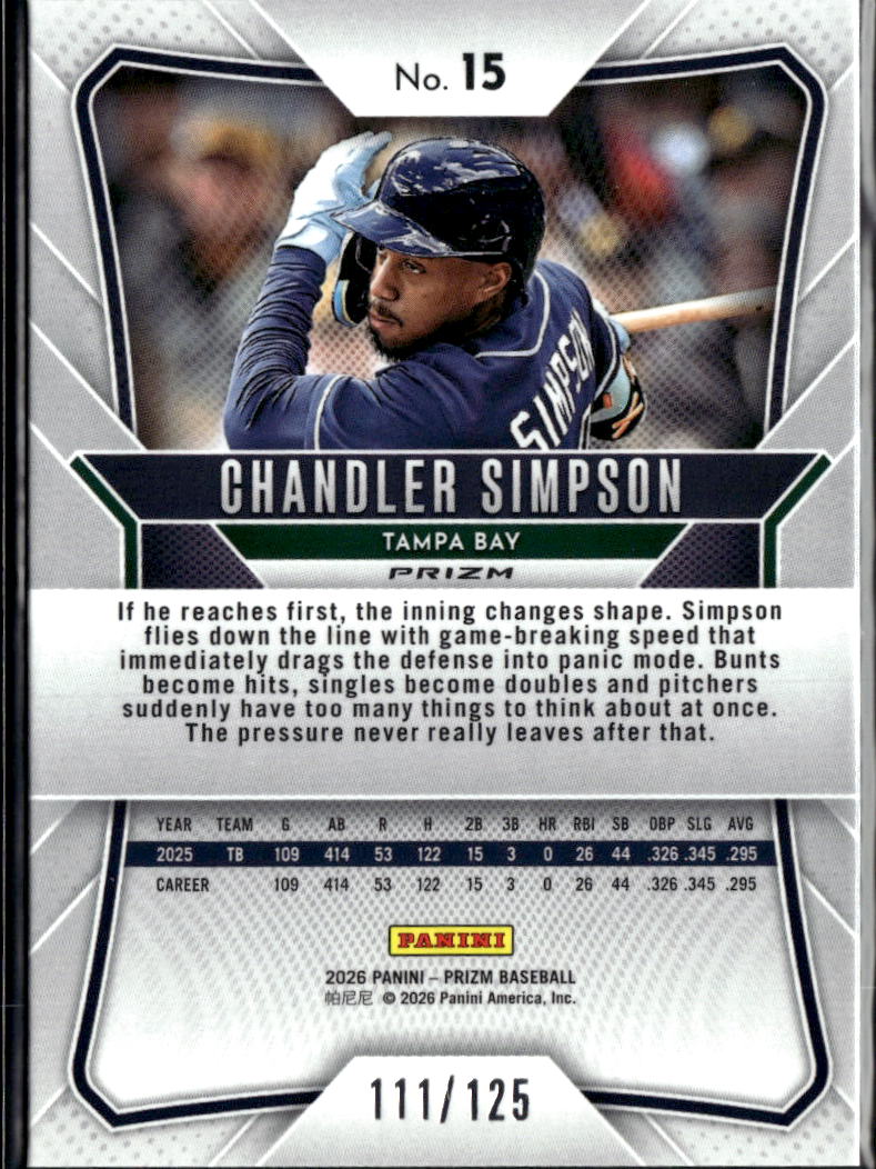Chandler Simpson 2026 Panini Prizm Laces Prizm /125 Tampa Bay Rays