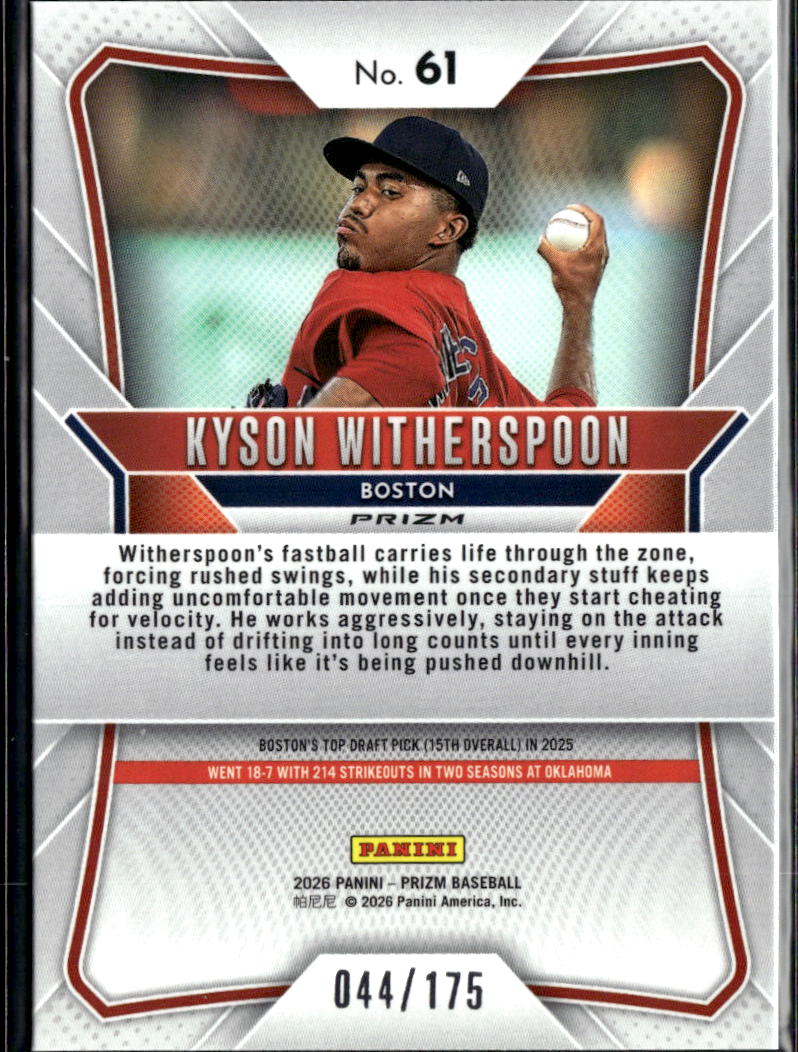 Kyson Witherspoon 2026 Prizm Hyper RC 44/175 Boston Red Sox