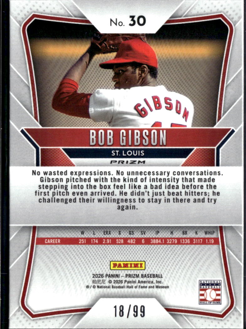 Bob Gibson 2026 Prizm Red Power Plaid 18/99 St. Louis Cardinals