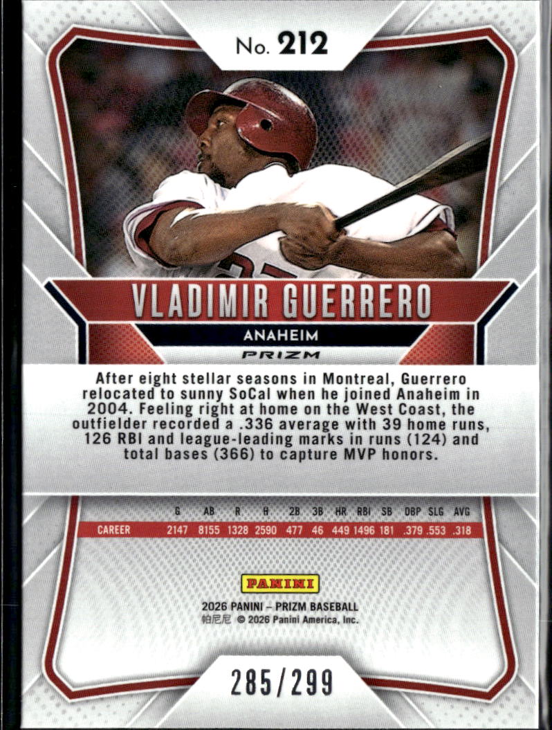 Vladimir Guerrero 2026 Prizm Red Prizm 2585/299 Anaheim Angels