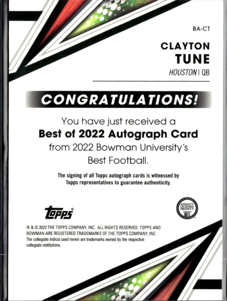 Clayton Tune 2022 Bowman's Best Auto Autograph RC Houston Cougars