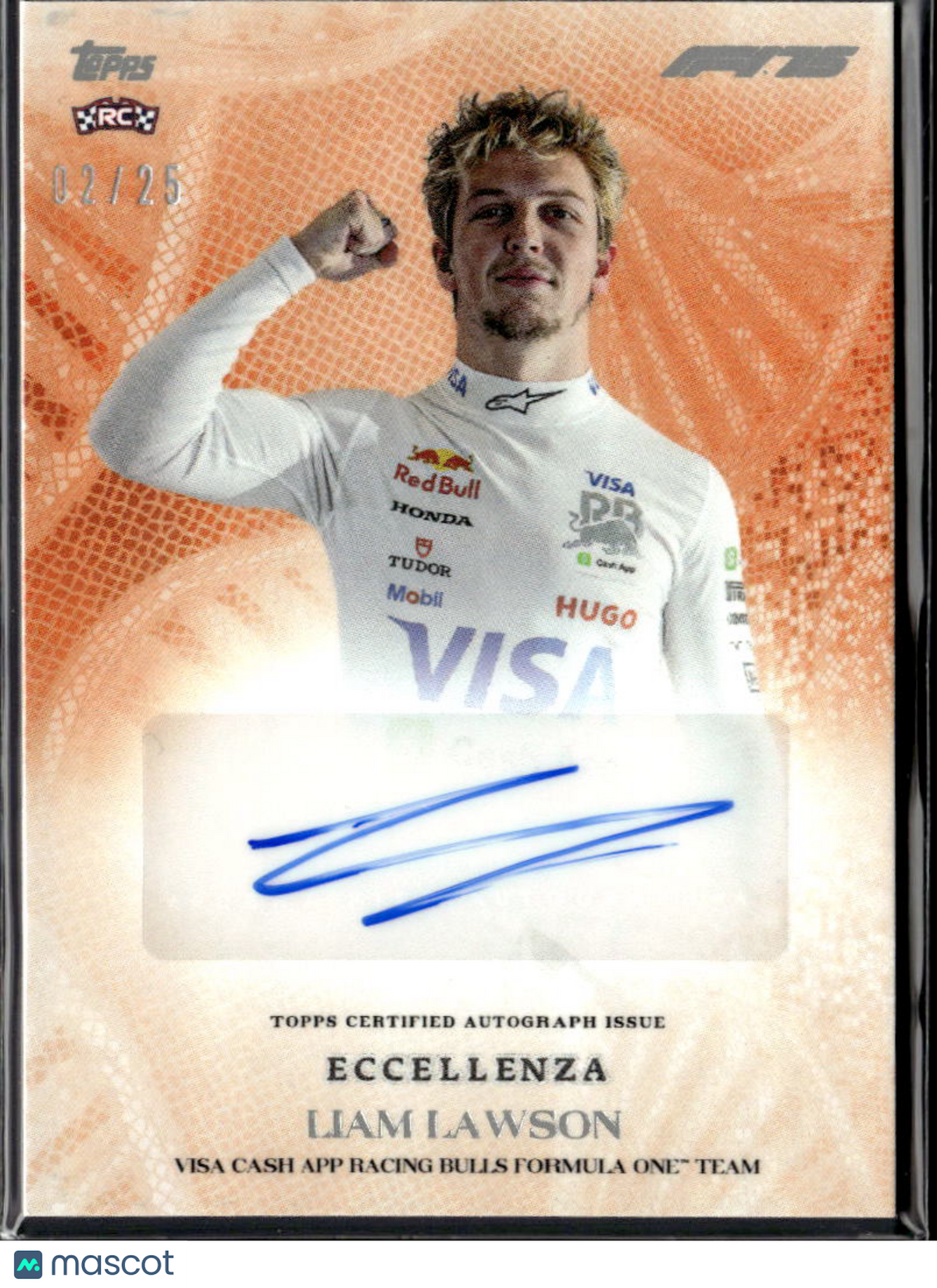 Liam Lawson 2025 Topps F1 Eccellenza RC Auto Autograph 2/25 Formula One