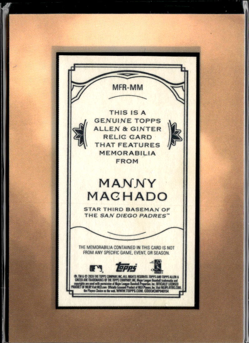 Manny Machado 2020 Topps Allen & Ginter Game Worn Patch San Diego Padres
