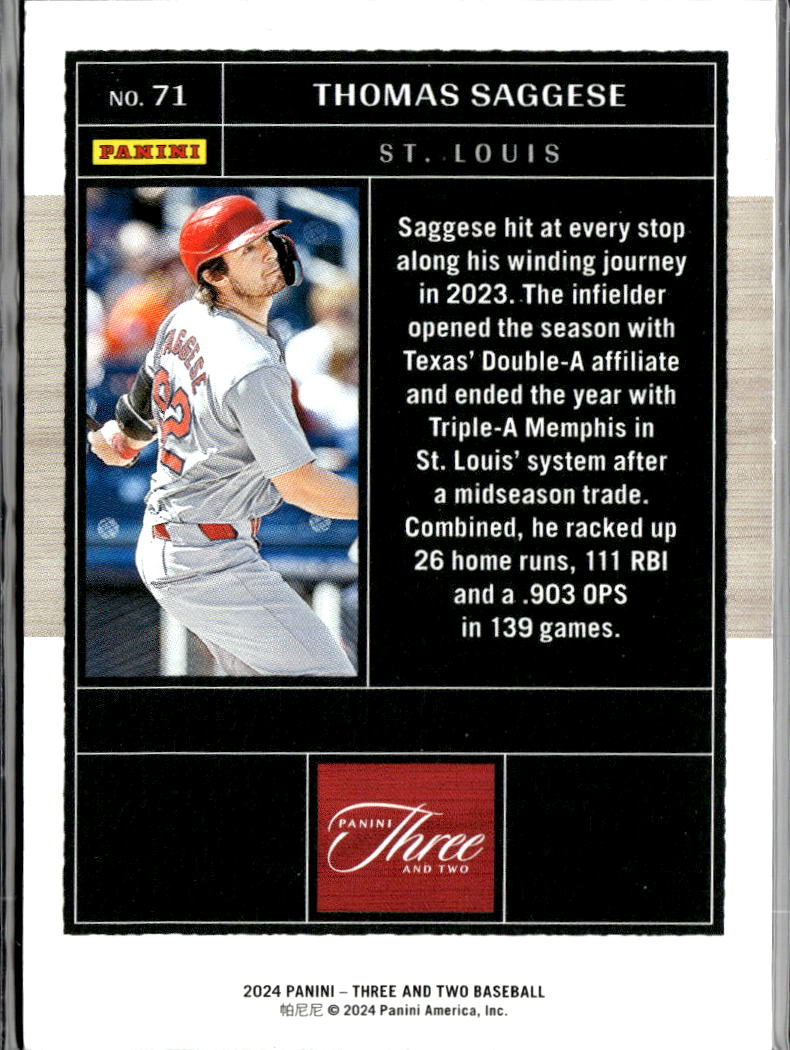 Thomas Saggese 2024 Panini Three and Two 8/99 St. Louis Cardinals