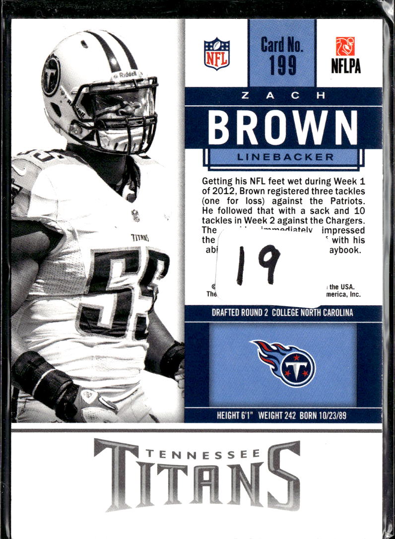Zach Brown 2012 Panini Contenders Auto Autograph RC Tennessee Titans
