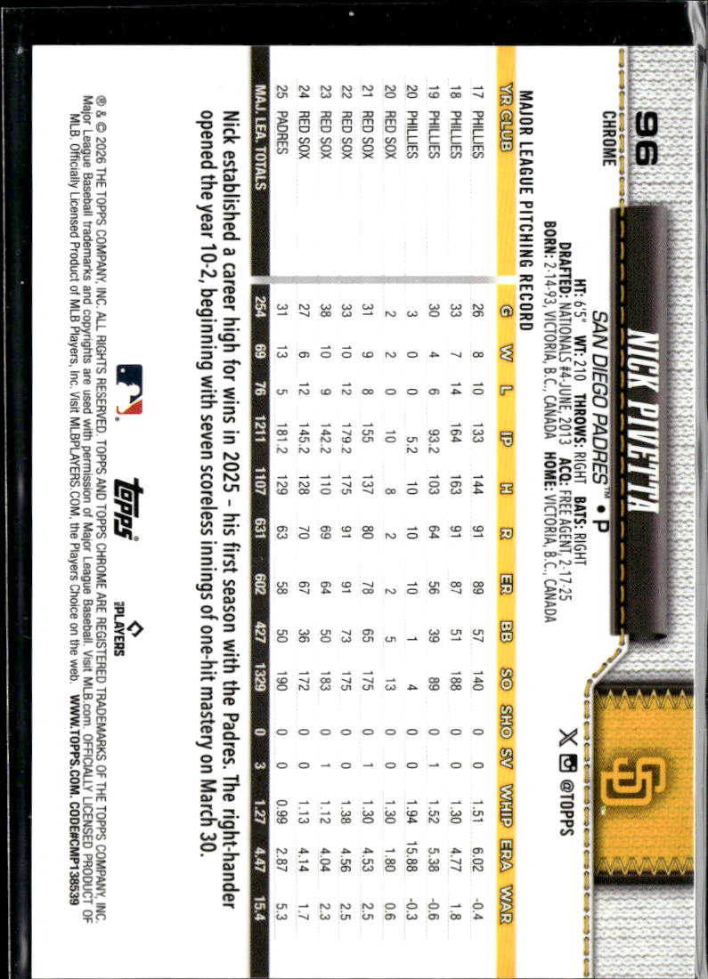 Nick Pivetta 2026 Topps Chrome Purple Geometric Refractor /75 San Diego Padres