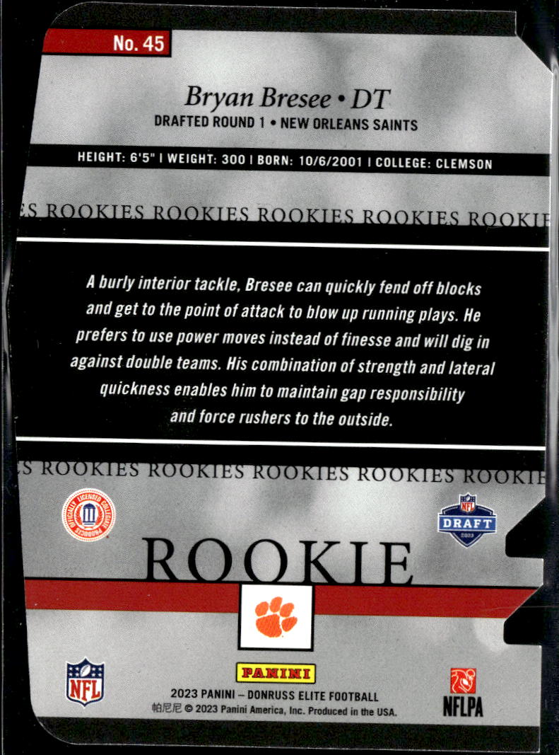 Bryan Bresee 2023 Elite Red Status RC 93/99 Clemson Tigers New Orleans Saints