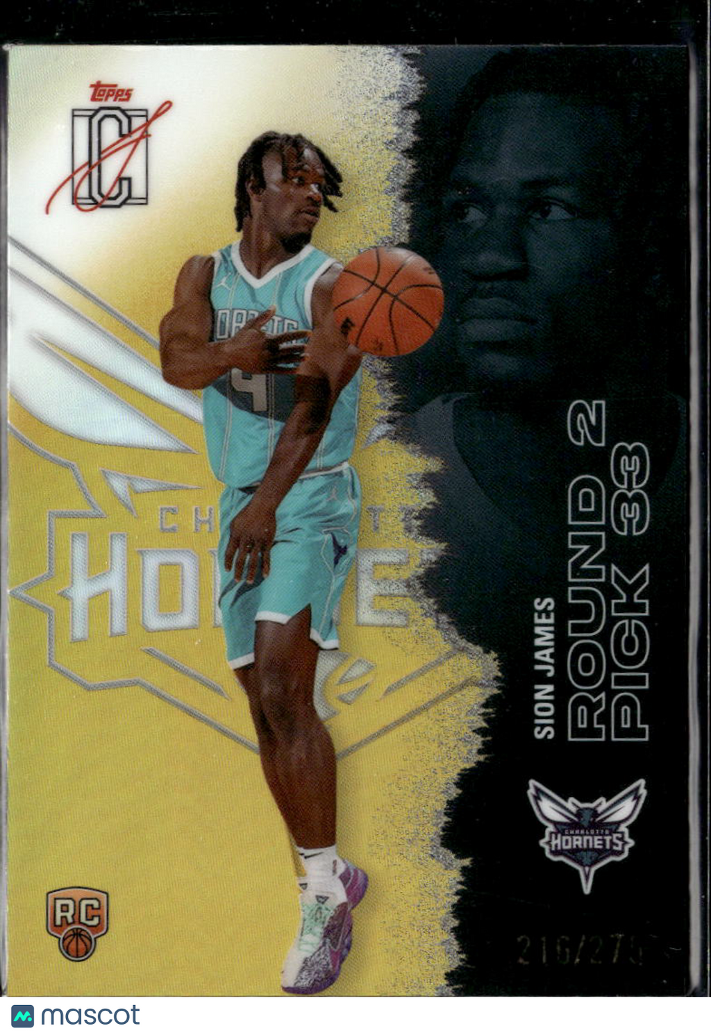 Sion James 2026 Topps Signature Class Yellow RC 216/275 Charlotte Hornets