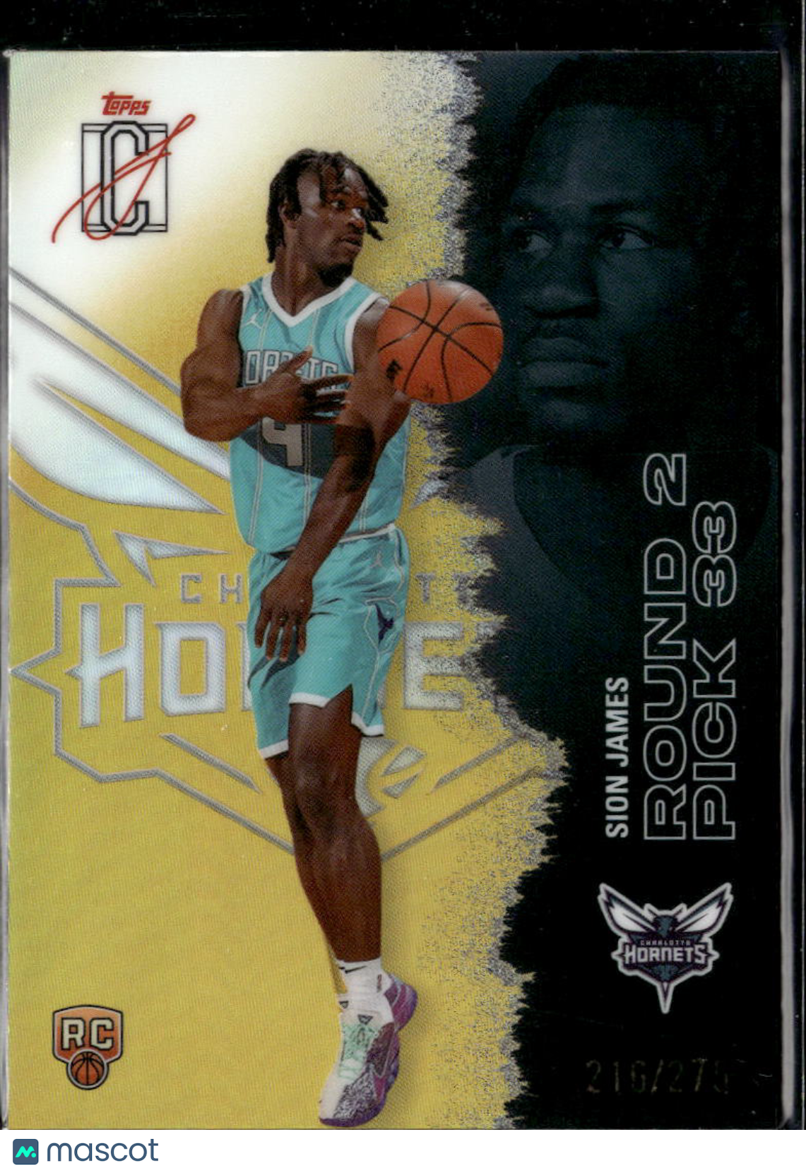Sion James 2026 Topps Signature Class Yellow RC 216/275 Charlotte Hornets