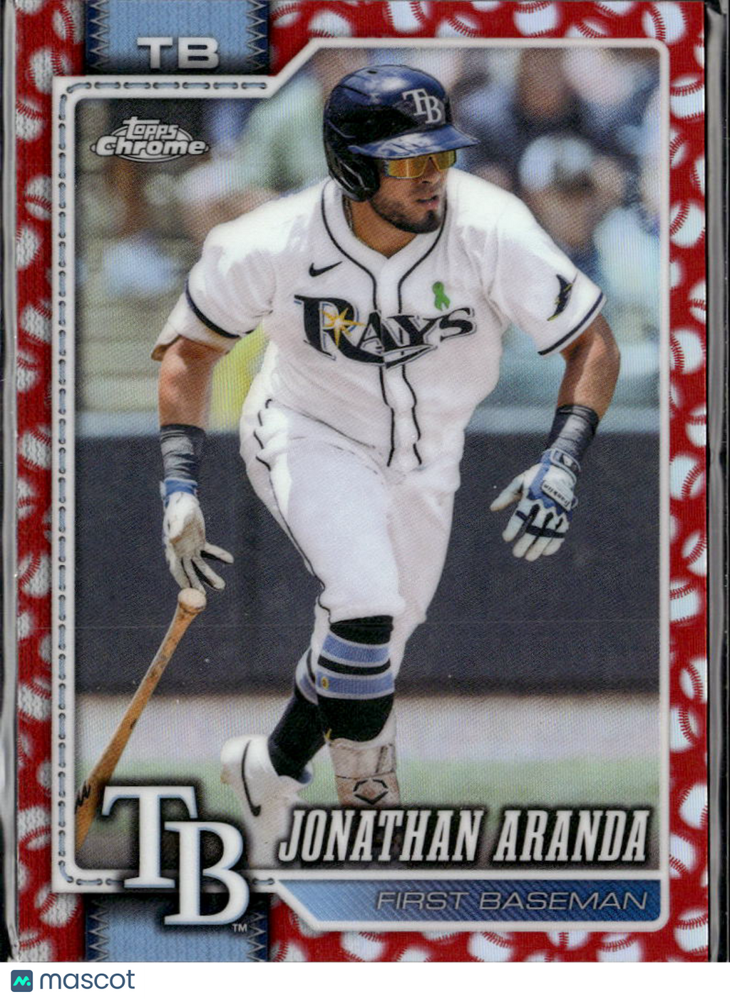 Jonathan Aranda 2026 Topps Chrome Red Baseball Seams Tampa Bay Rays