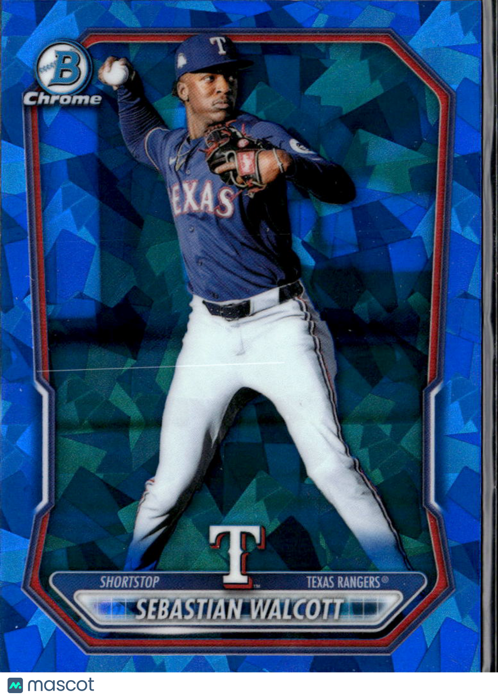 Sebastian Walcott 2026 Bowman Chrome Blue Sapphire Refractor Texas Rangers