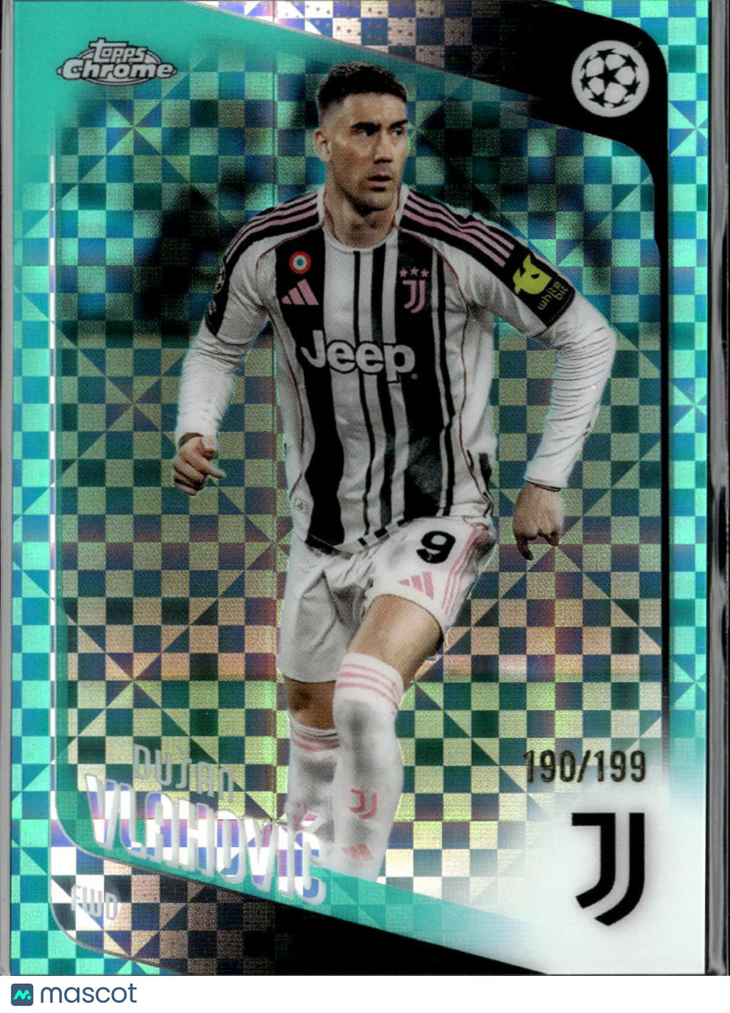Dusan Vlahovic 2026 Topps Chrome UEFA Aqua Mojo Refractor /199 Juventus