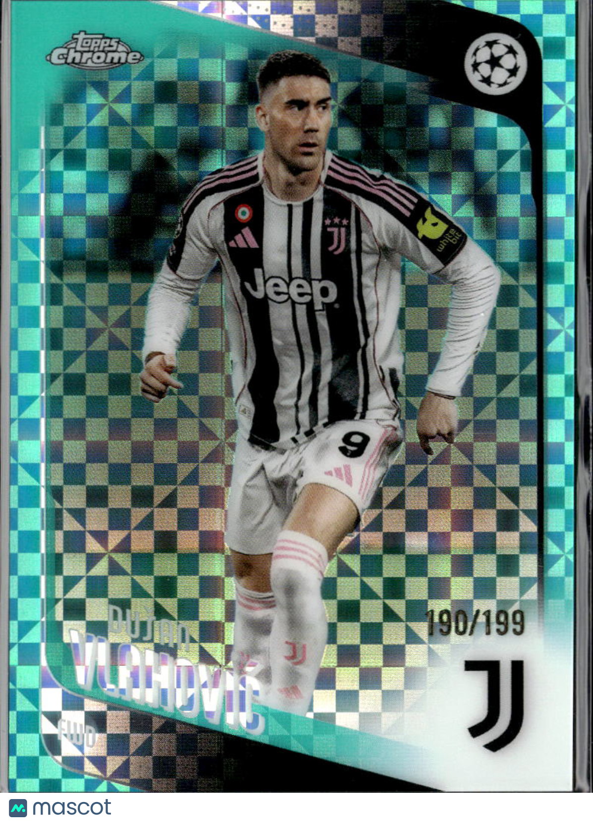 Dusan Vlahovic 2026 Topps Chrome UEFA Aqua Mojo Refractor /199 Juventus