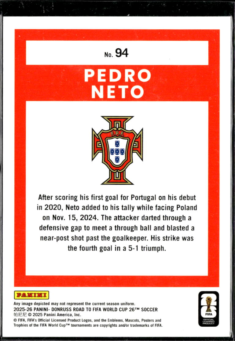 Pedro Neto 2025 Panini Donruss Road to FIFA World Cup 26 Blue 117/399 Portugal