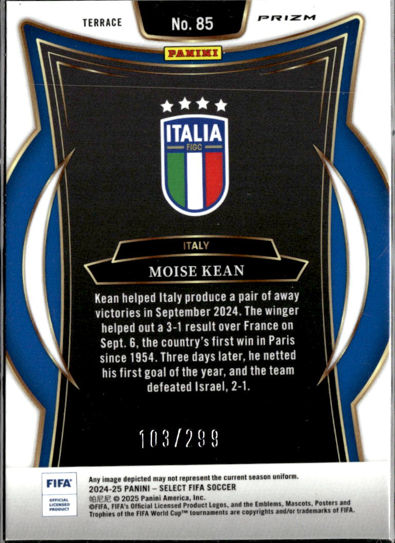 Moise Kean 2025 Panini Select FIFA Pink Prizm 103/299 Italy
