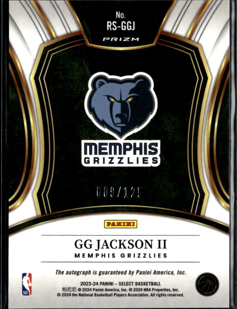 GG Jackson II 2023-25 Select Auto Autograph RC 9/125 Memphis Grizzlies