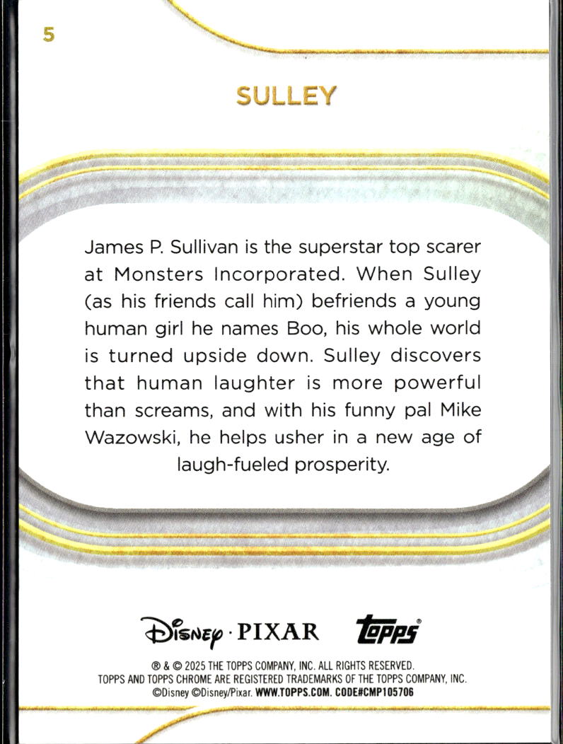 Sulley 2025 Topps Chrome Disney Yellow Refractor 34/275 #5