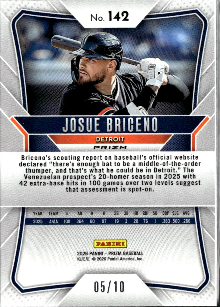 Josue Briceno 2026 Prizm GOLD Prizm 5/10 Detroit Tigers